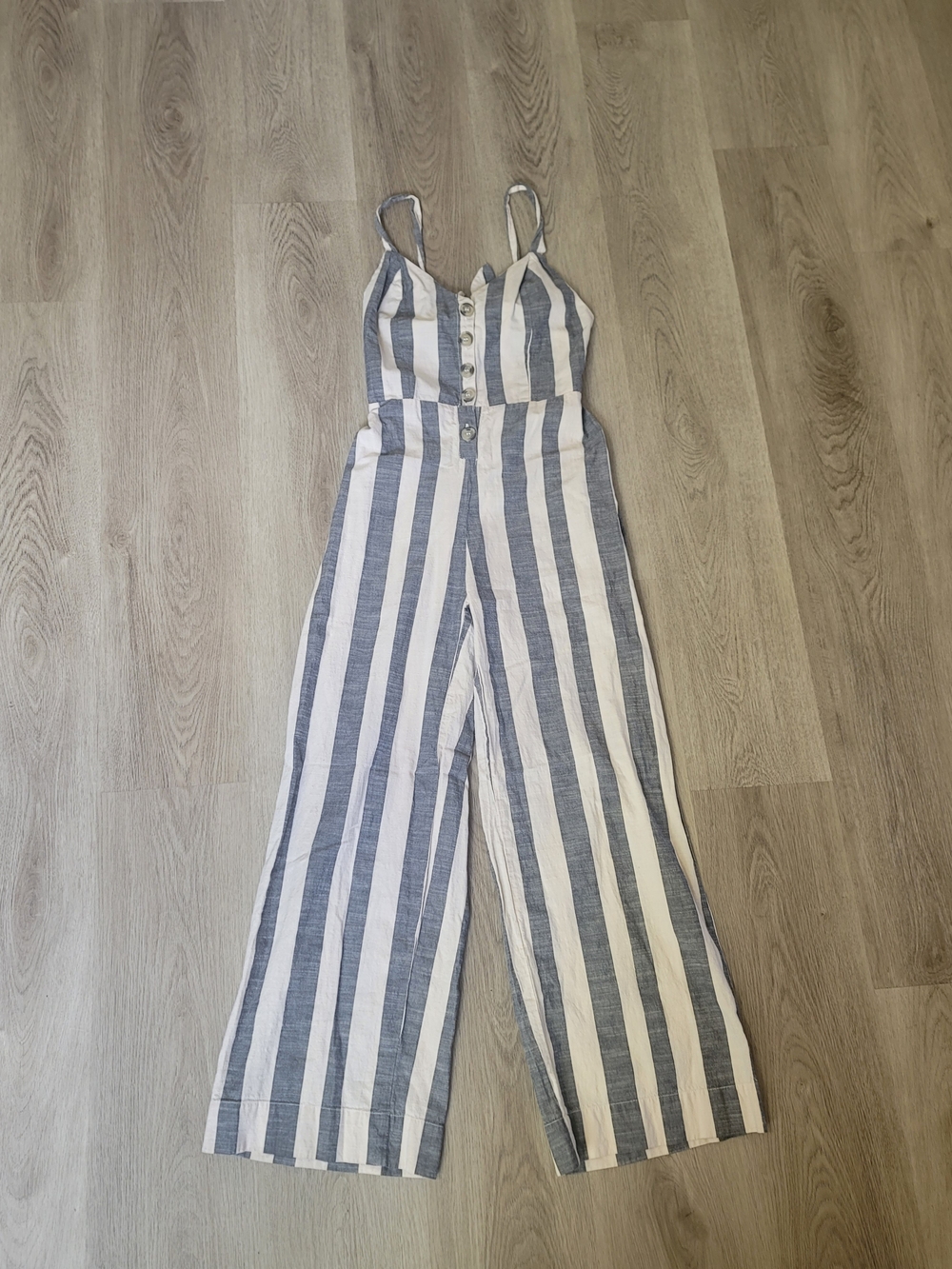 Japna Striped Wide Leg Jumpsuit Womens S Tie Front Smocked Back Coastal Beach - Picture 2 of 15